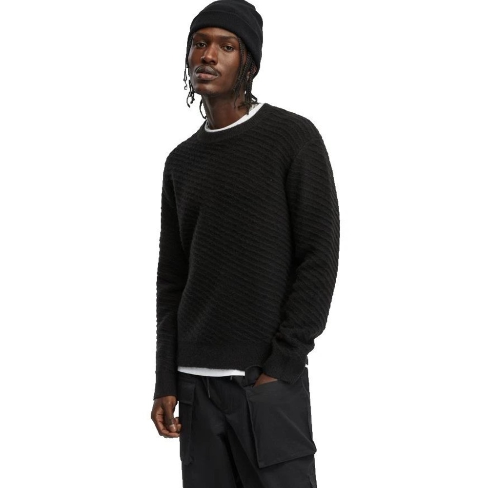 Mode of One Mens XXL Black Diagonal Textured Knit Wool Blend Crewneck Sweater